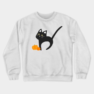 Halloween Black Cat with Pumpkin Cute Simple Aesthetic Art Logo Crewneck Sweatshirt